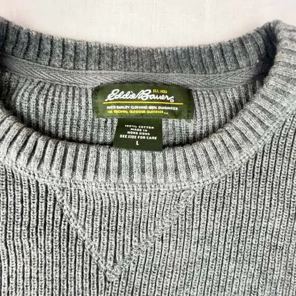 Eddie Bauer Men's Large Gray Crew Neck Knit Cotton Sweater - Picture 4 of 10